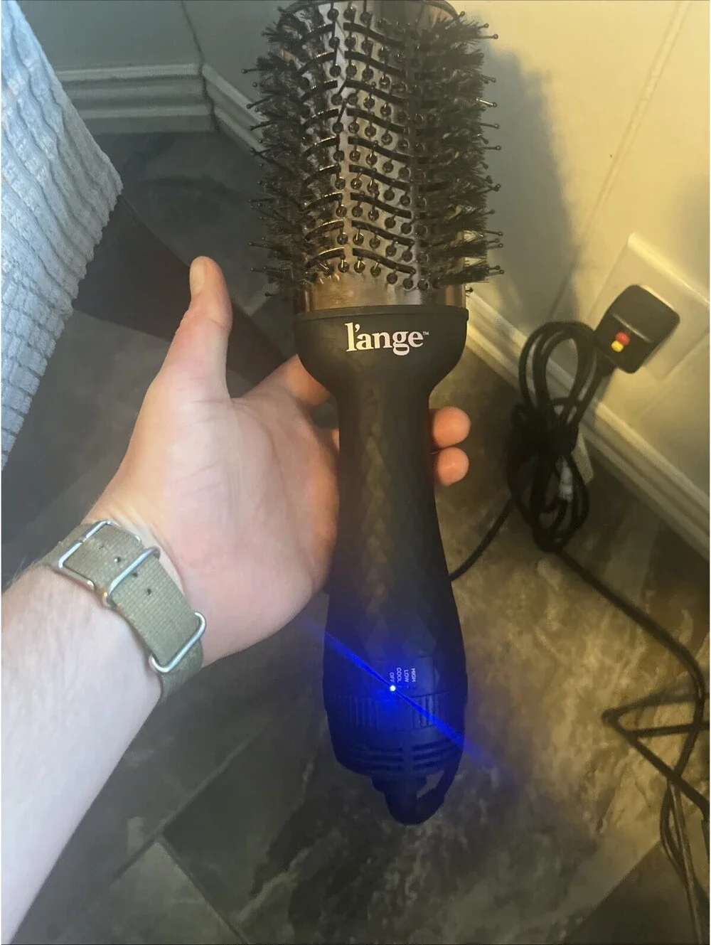 L’ange 2 in 1 Volumizing Brush Hair Dryer AB313 3” Black Lange Rose Gold Works